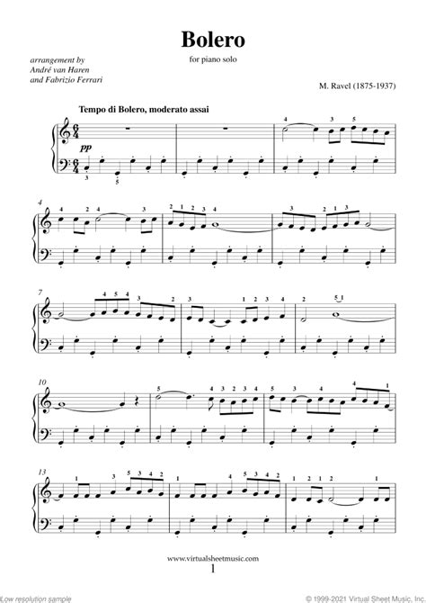 Bolero sheet music for piano solo (PDF-interactive)