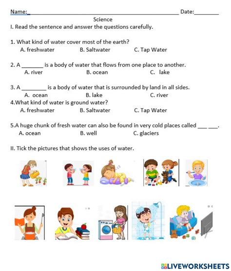 Sources and uses of water worksheet | 2nd class evs worksheet, School activities, Water lessons