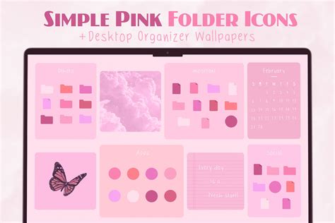 Free Pink Aesthetic Folder Icons with Cute Desktop Organizer Wallpaper