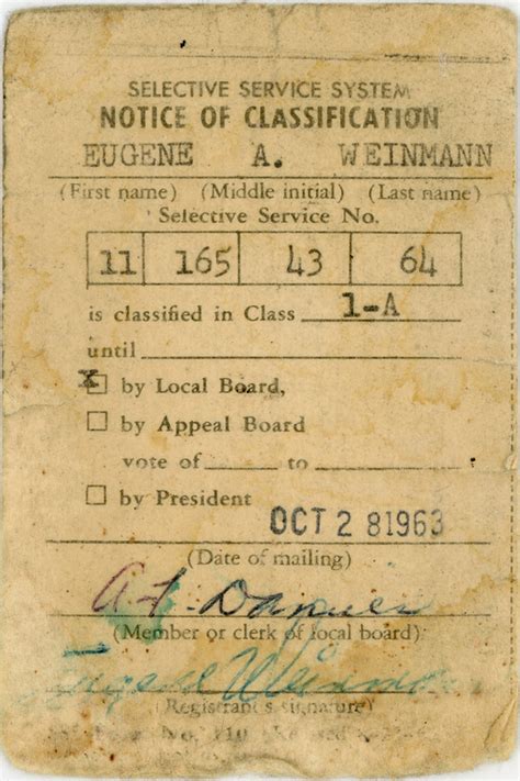 1963 and 1964 Vietnam War Draft Classifications Sent to Eugene Weinmann – Madison Historical