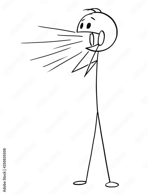 Cartoon stick figure drawing conceptual illustration of man shouting ...