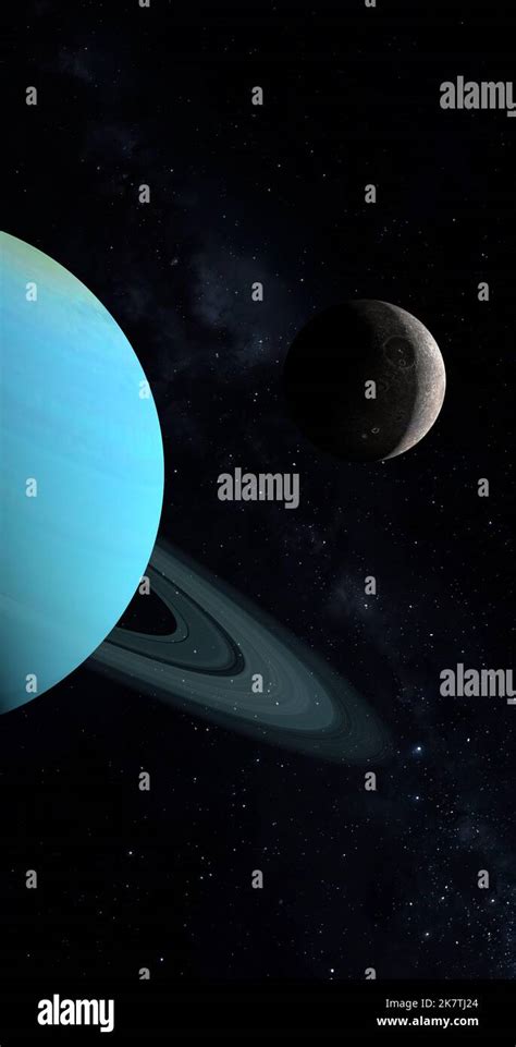 Umbriel moon orbiting around Uranus planet in the outer space Stock ...