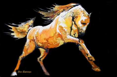 Golden Horse In Black Painting by Jose Espinoza