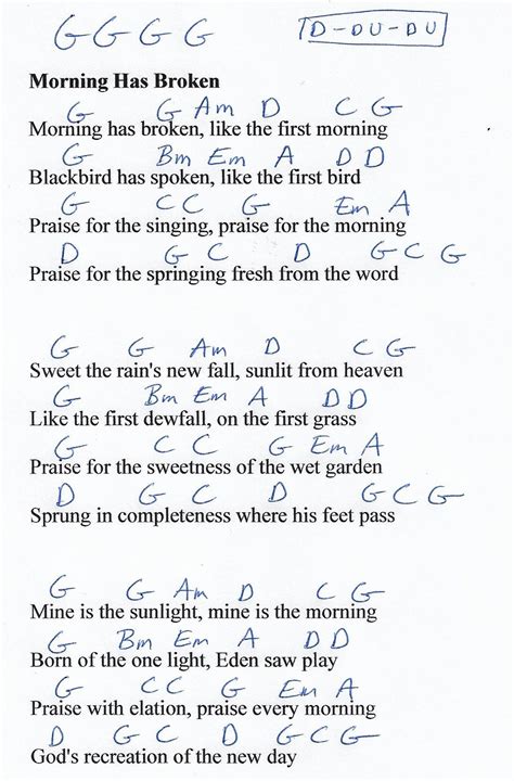 Morning Has Broken (HYMN) Guitar Chord Chart in G Major | Guitar chords ...