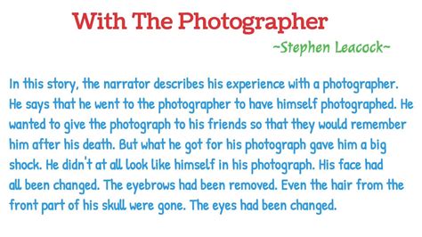 With the Photographer Summary in hindi and English |with the Photographer by Stephen Leacock ...