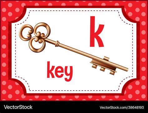 Alphabet flashcard with letter k for key Vector Image