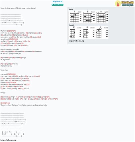 Chord: My Maria - tab, song lyric, sheet, guitar, ukulele | chords.vip