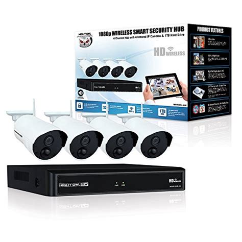 Night Owl Camera System 4 Channel 1080p Wireless Smart Security Hub, White (WNVR201-44P-B ...