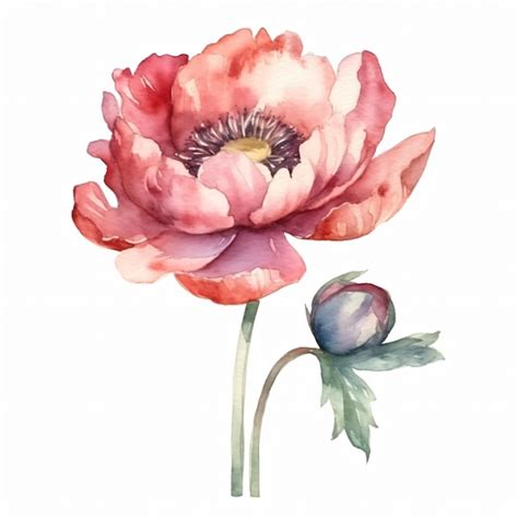 Premium Photo | A watercolor painting of a pink peony.