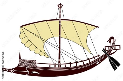 Bireme, a small sailing ship from Ancient Greece, as depicted on pottery Stock Illustration ...