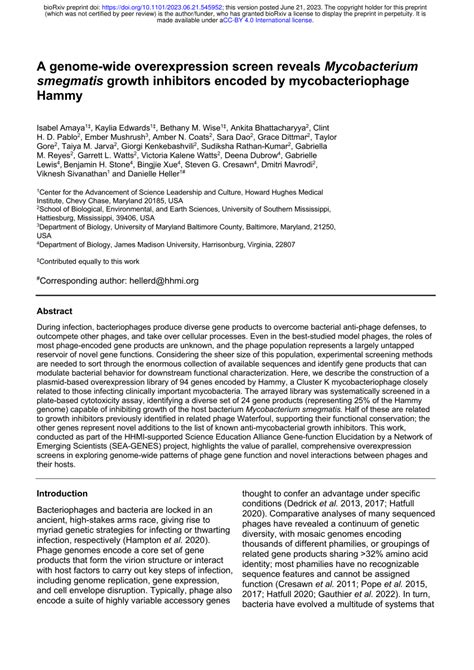 (PDF) A genome-wide overexpression screen reveals Mycobacterium smegmatis growth inhibitors ...