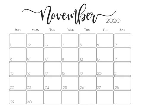 Blank November 2020 Calendar Editable - Printable Calendar Planner Sheets, Printable Planner ...