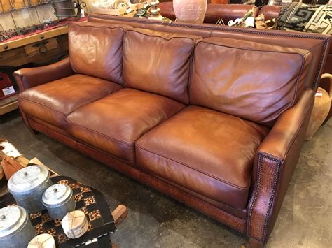 Fully Custom 100%Top Grain Leather Sofa in Cognac with Croc Accents