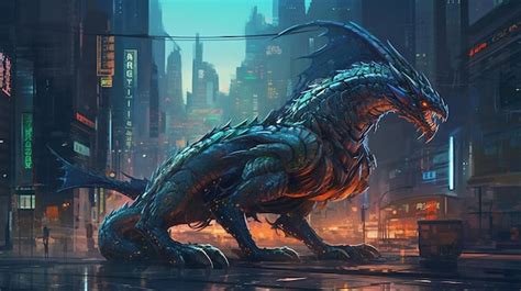 Premium AI Image | Mechanical dragon in a futuristic city Fantasy concept Illustration painting ...