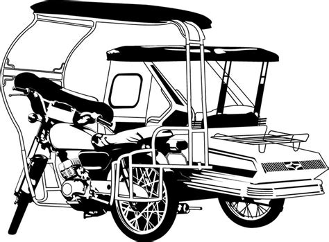 a black and white drawing of a golf cart