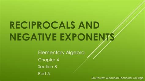 *Reciprocals and Negative Exponents - Elementary Algebra - YouTube