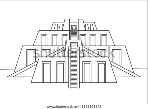 Vektor Stok Sumerian Architecture Ziggurat Black White Vector (Tanpa ...