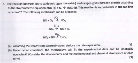 Solved The reaction between nitric oxide (nitrogen monoxide) | Chegg.com