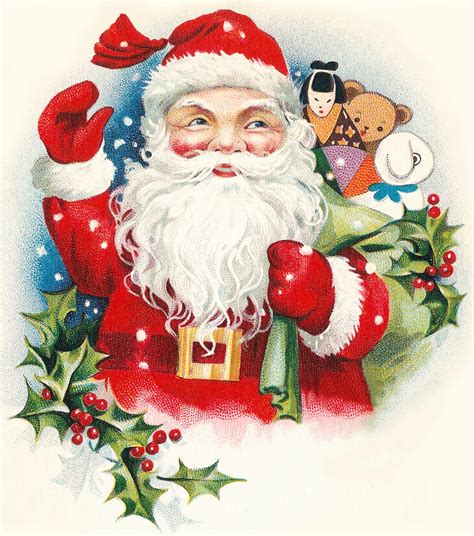 Cheerful Vintage Santa With Toys Clipart