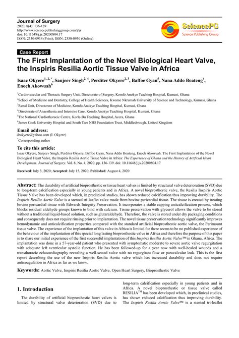 (PDF) The First Implantation of the Novel Biological Heart Valve, the Inspiris Resilia Aortic ...