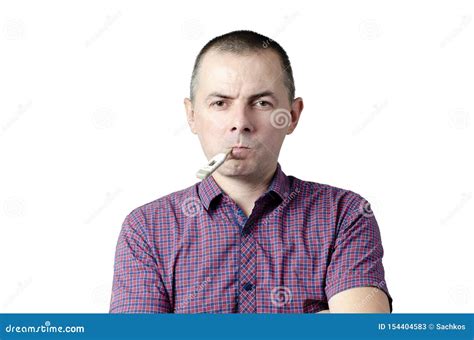 Ill Young Man with a Thermometer in His Mouth. Healthcare Concept Stock Image - Image of close ...