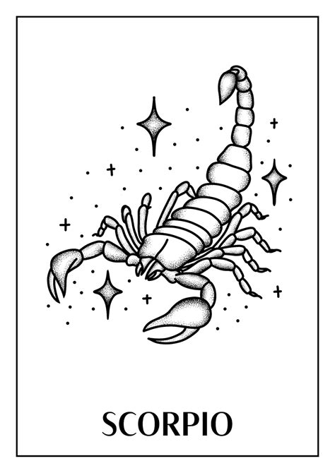 Scorpio Illustration Print Zodiac Tattoo Art Astrology | Etsy