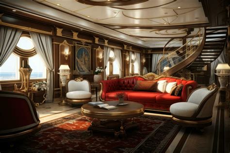 Luxury interior of a luxury cruise ship. 3D rendering, private ship ...