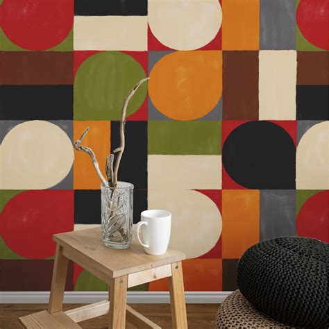 Mid-Century Modern Geometric Wallpaper, Retro Geometric Wallpaper for ...