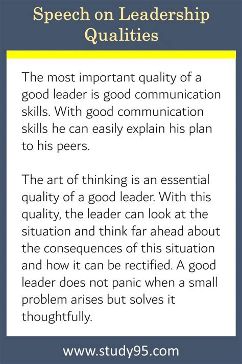 a poster with the words, speech on leadership quality and an image of a ...