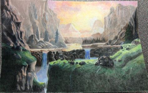 Landscape Drawing With Colour Pencils