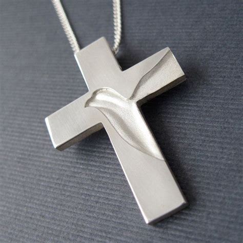 DOVE CROSS Silver Necklace with Chain Intaglio Holy Spirit Doves, Silver Necklace, Chain, Gifts ...