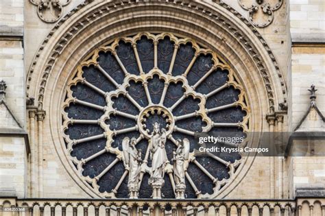 Rose Window At Facade Of Notre Dame Cathedral Paris High-Res Stock ...