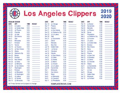 Printable 2019-2020 Los Angeles Clippers Schedule