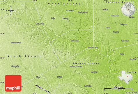 Physical Map of Somervell County