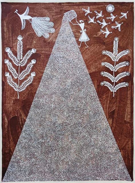 Anil Vangad - Animal Painting Tribal Art Warli India Circle Natural Pigment Mud Canvas at ...