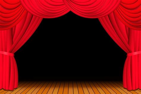 Premium Vector | Stage with opened red theatre curtain for a show