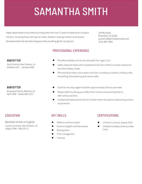 Babysitter Resume Examples and Templates for 2024 - ResumeBuilder.com