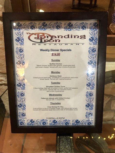 Menu at Branding Iron restaurant, Kerrville