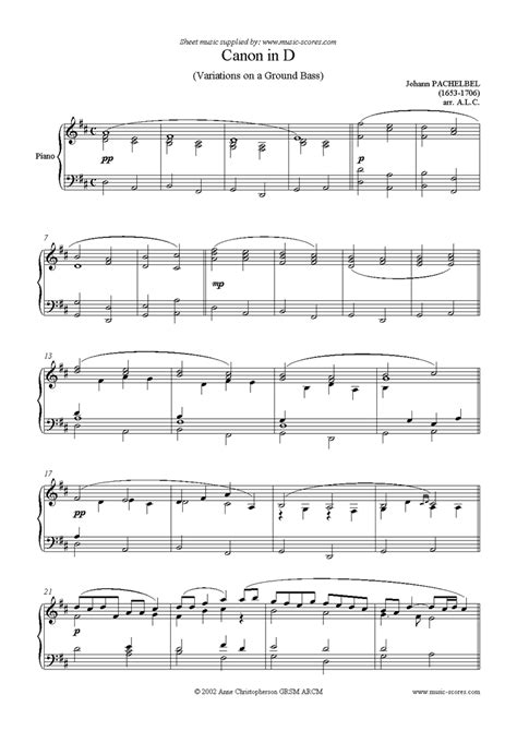 Pachelbel. Canon Piano classical sheet music