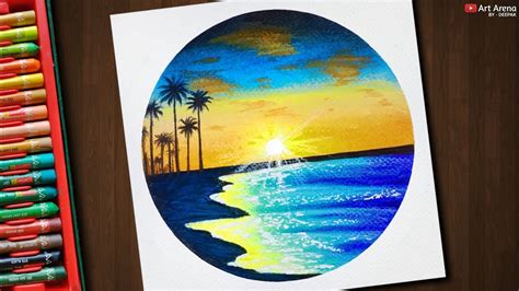 Glowing Beach Scenery / Drawing with Oil Pastels / Step by Step - YouTube