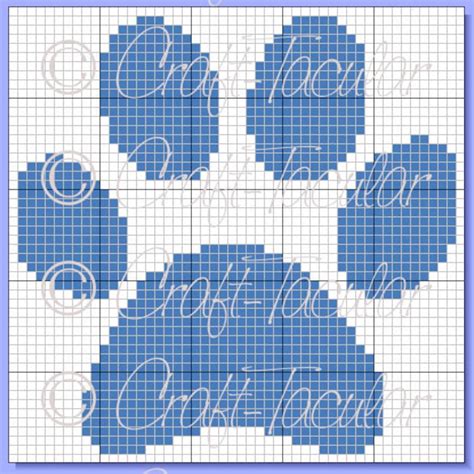 Paw Print Crochet Graphgan Graph Pattern Blue C2C Perler Bead Cross Stitch Tunisian Crochet ...