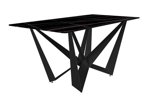 LeisureMod Nuvor Modern Dining Table with a 71" Sintered Stone Rectangular Top and Black Steel ...