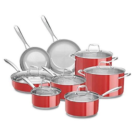 KitchenAid Stainless Steel Cookware Set 14 pc Assorted Colors pots pans ...