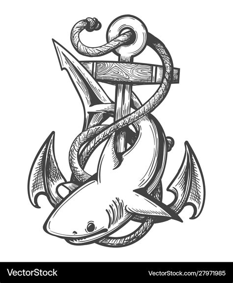 Shark and anchor tattoo emblem Royalty Free Vector Image