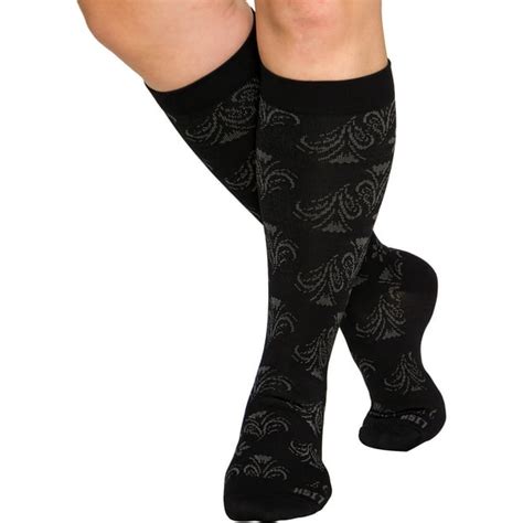 In Bloom Wide Calf Compression Socks - Graduated 15-25 mmHg Knee High Floral Pattern Plus Size ...