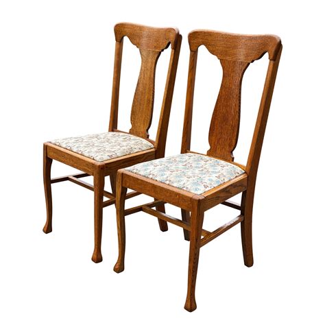 Antique Farmhouse Quartersawn Oak T Back Dining Chairs - a Pair - Scranton Antiques