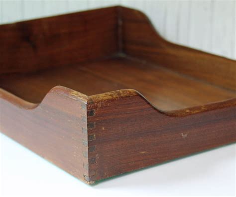 Vintage Wooden Paper Tray Desk Organizer Mid Century Modern Wood Office Storage Decor Free Shipping