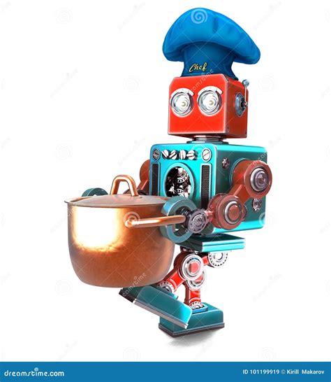 Robot Chef with Saucepan. 3D Illustration. Isolated Stock Illustration ...