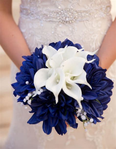 Blue White Bouquet, Nautical Bouquet, Navy Blue Bouquet, White Calla Lily Bouquet, Wedding Blue ...