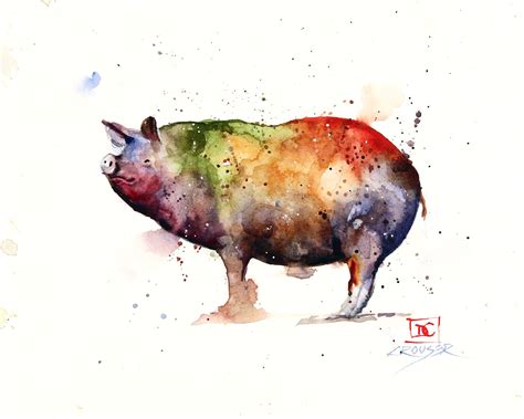 PIG Watercolor Animal Print by Dean Crouser | Etsy